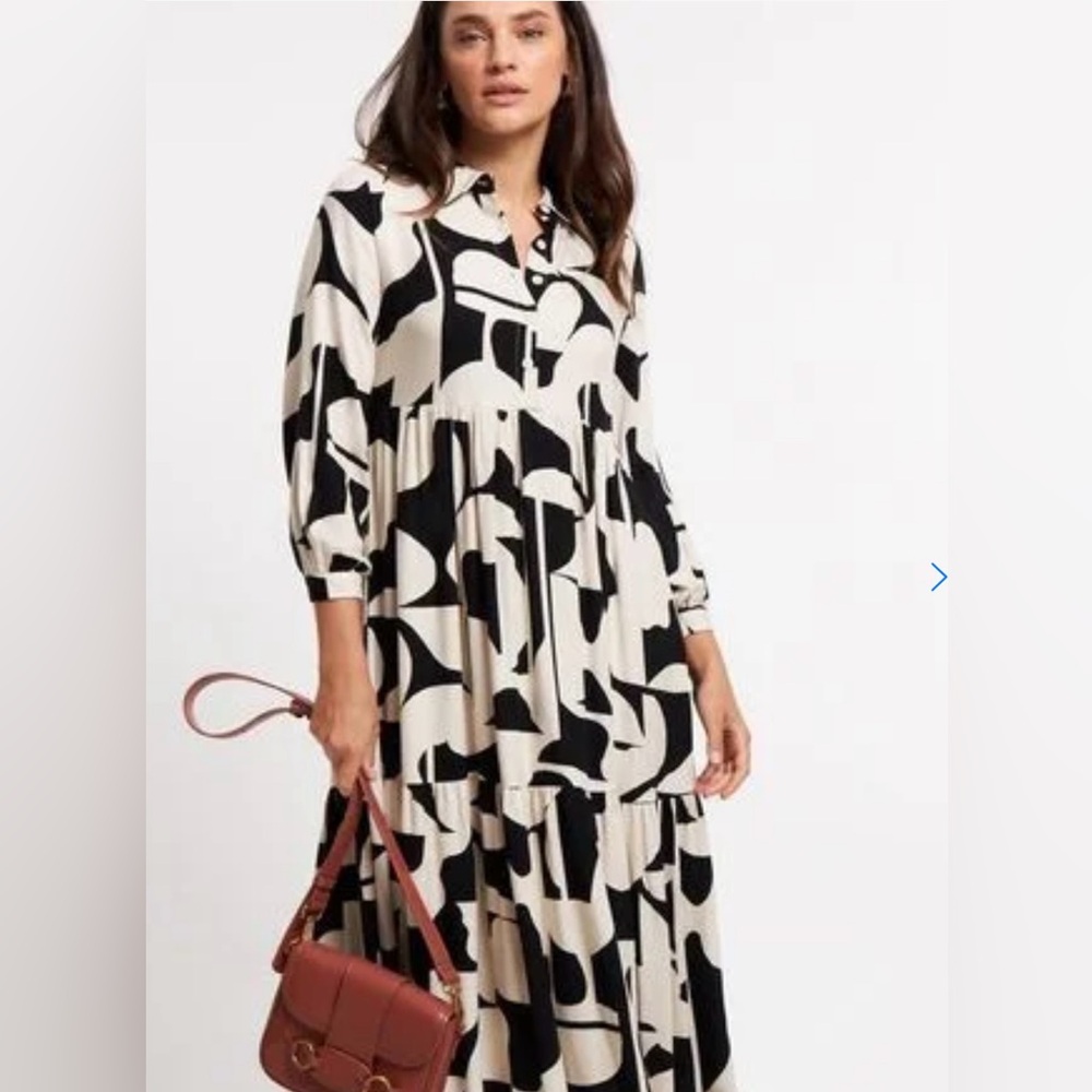 Elegant dress abstract print black and avory